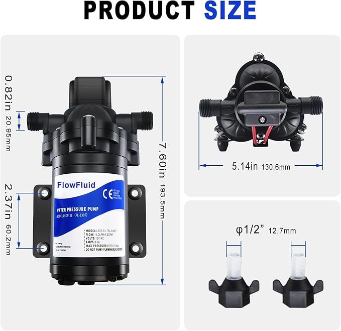 12V DC Water Pressure Booster Diaphragm Pump for RV,45PSI 4GPM Washdown Fresh Self Priming Electric Pump for Boats with Filter, Transfer On Demand Pump for Marine Yacht Caravan Garden Hose-BloomoryGarden