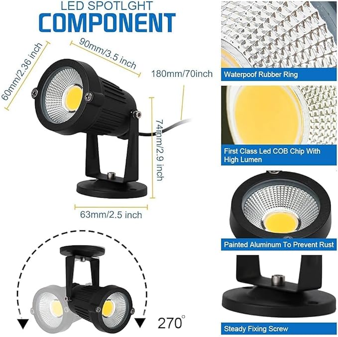 110V Landscape Spotlight,LED Landscape Lighting Outdoor for Flag Pole Light,IP65 Landscape Lights 3000k Garden Light 6FT Cord with US 3 Prong (Base,Stake Included) (5, Watts)-BloomoryGarden
