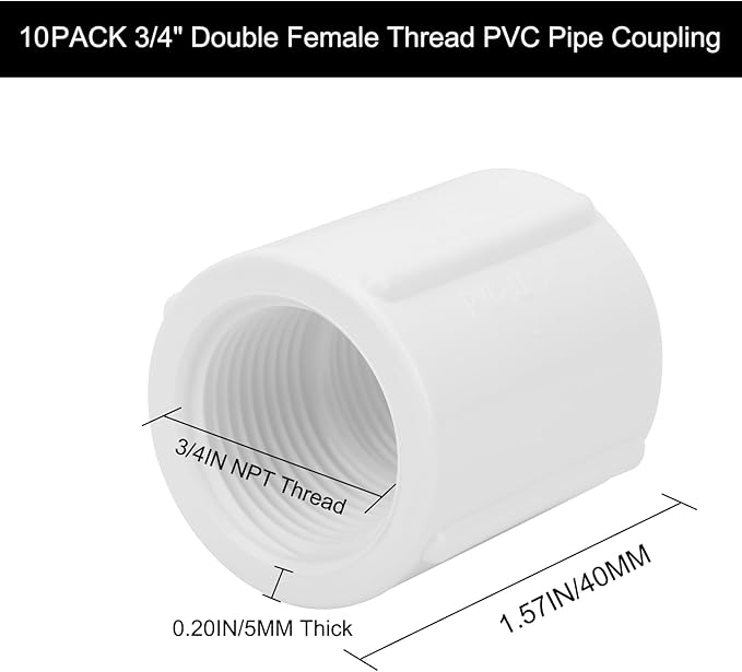 10Pack 3/4" Double Female Thread PVC Pipe Coupling Adapter Pipe Fitting Connector (Female x Female) SCH40 3/4Inch PVC Female Threaded Pipe Coupling for Sprinkler,Irrigation,Swimming Pools-BloomoryGarden