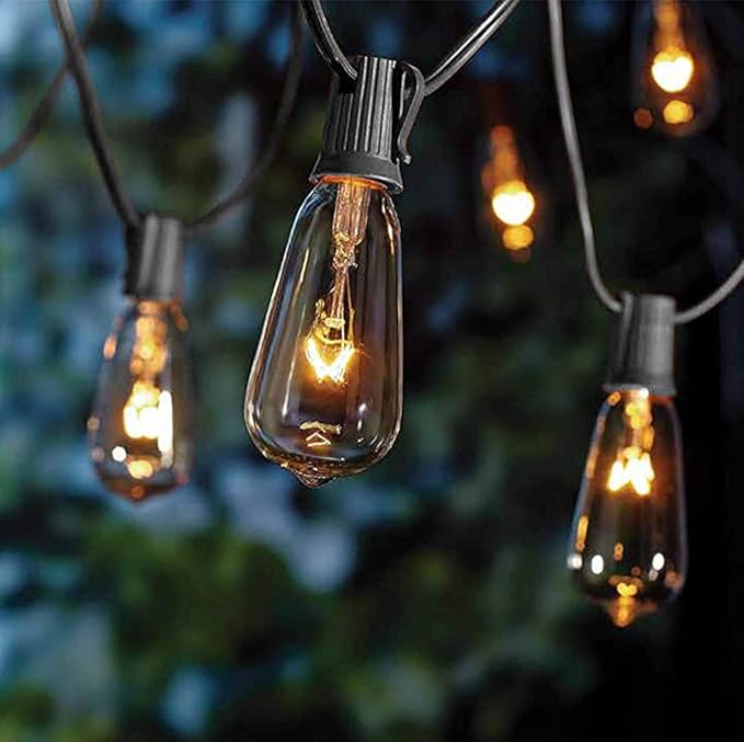 10Ft Outdoor String Lights Waterproof, Hanging Patio Lights with 11 Edison Bulbs (1 Spare), ST40 Vintage Edison Bulbs String Lights for Indoor Garden Backyard Party Wedding Balcony Decor- Black-BloomoryGarden