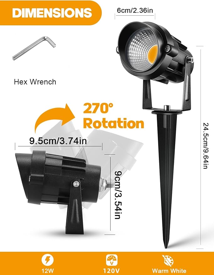 12W Landscape Lighting - Warm White Plug in Outdoor Landscape Light IP65 Waterproof 120V Lawn Flag Light Christmas Halloween Decorative Spotlight for Tree Outdoor Indoor Yard Garden, 2 Packs-BloomoryGarden