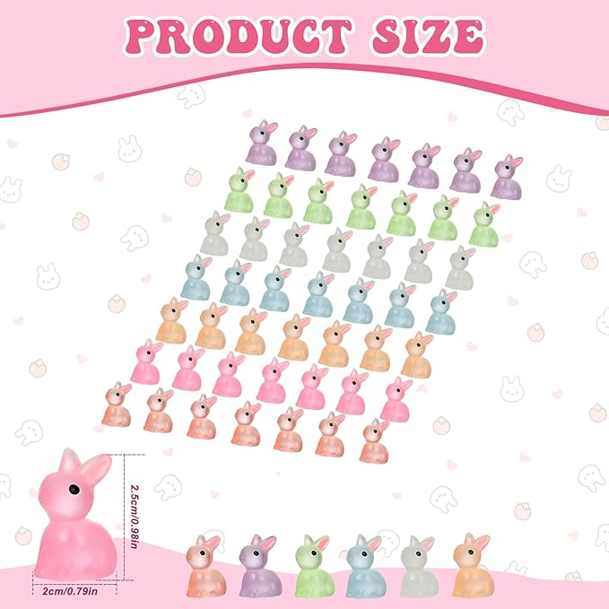 140Pcs Mini Resin Luminous Bunnies Glow in Dark Resin Rabbit Figures for Fairy Garden Luminous Mini Portrait Fairy Garden DIY Christmas Party Ornament Accessories Charms Party Favors-BloomoryGarden