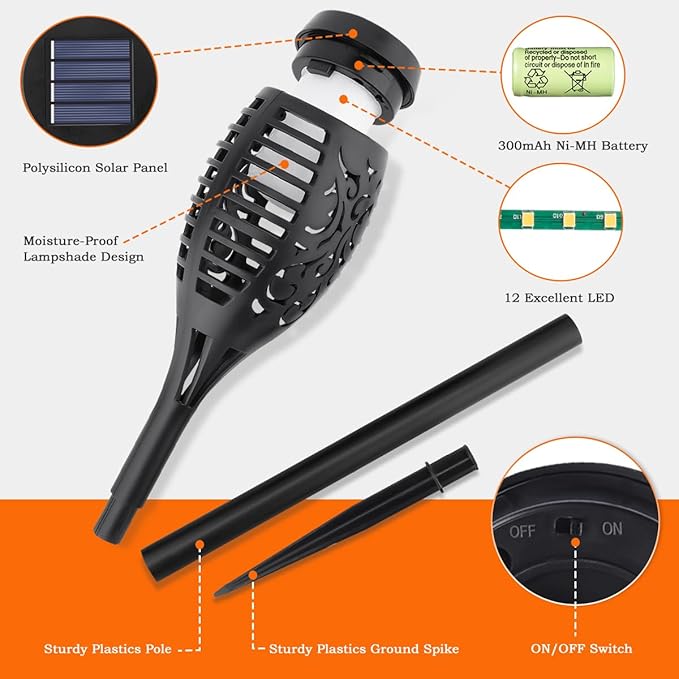 10Pack Solar Lights Outdoor, Solar Torch Lights Outdoor Flickering Flame for Outdoor Decorations, Waterproof Garden Light Solar Powered , Tiki Torches for Outside Yard Patio Lawn Garden Decor-BloomoryGarden