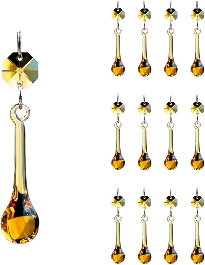 12pcs Raindrop Crystal Chandelier Prisms Parts, 53mm Hanging Crystals Beads for Chandeliers, Home Decoration (Topaz)-BloomoryGarden