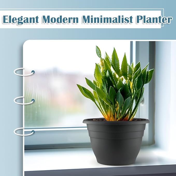 11 Inch Plant Pots, 3 Pack Planters for Indoor Ourdoor Plants, Round Plastic Flower Pots, Large Planters with Drainage Hole and Plug, Gray-BloomoryGarden