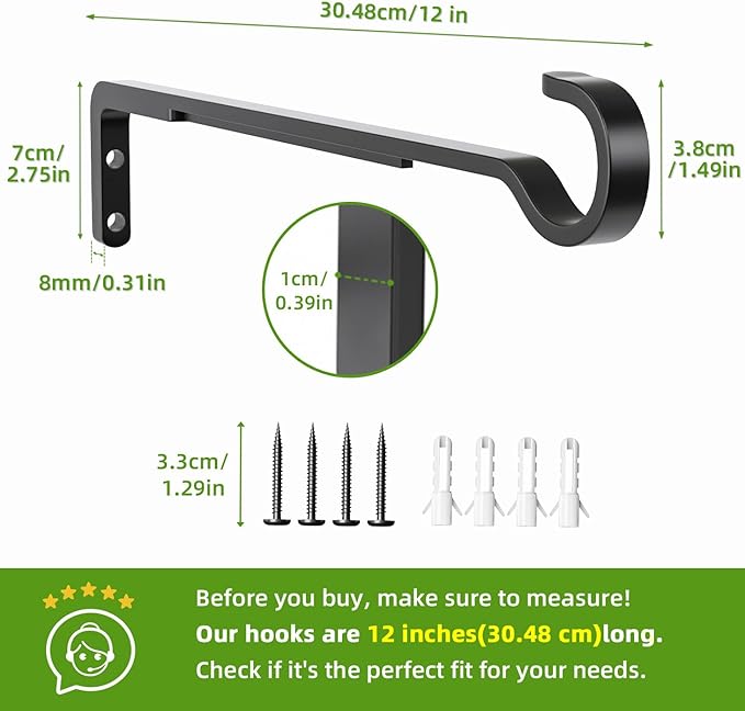 12 Inch Black Heavy Duty Outdoor Plant Hangers for Hanging Baskets, Iron Hanging Plant Brackets for Hanging Plants Outside, Metal Plant Hooks Plant Wall Hooks for Hanging Lantern, Bird Feeder (2 pcs)-BloomoryGarden