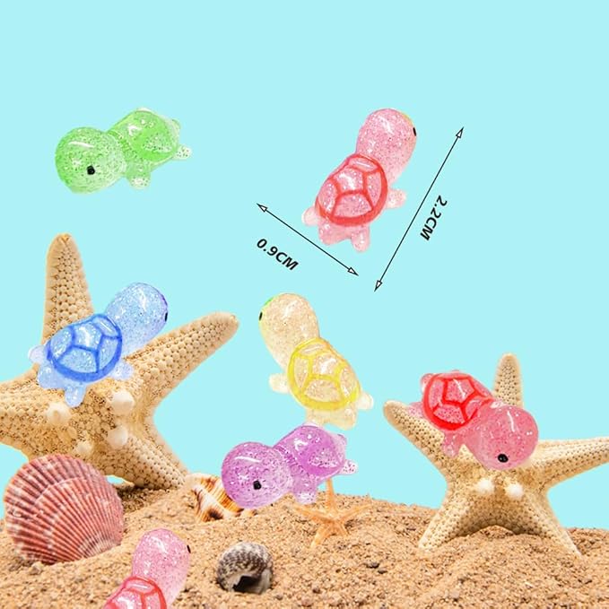120PCS Glitter Mini Resin Turtles Sea Turtles Figurines Glow in The Dark, Cute Tiny Turtles Bulk for Cake Toppers Ocean Animal Theme Party Decor Garden Micro Landscape DIY (6 Colors)-BloomoryGarden
