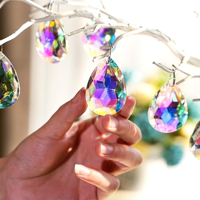 10pcs 50mm Chandelier Crystal Prisms Pendants,Colorful Bauhinia Ornament Chandelier Parts,Suncatcher Hanging Crystals for Lamp Window Christmas Tree Decoration-BloomoryGarden