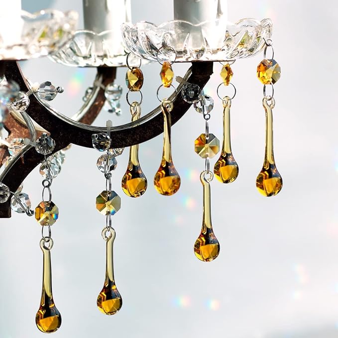 12pcs Raindrop Crystal Chandelier Prisms Parts, 53mm Hanging Crystals Beads for Chandeliers, Home Decoration (Topaz)-BloomoryGarden