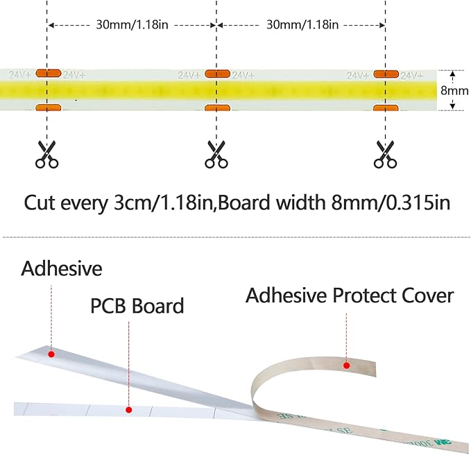 15M/49.2ft 24V COB LED Strip Light Waterproof IP65 Warm White 3000K Uniform Glow 5760LEDs CRI 93+ Flexible LED Tape Lights for DIY Cabinet Bedroom Kitchen Home Decor(No Power Supply)-BloomoryGarden