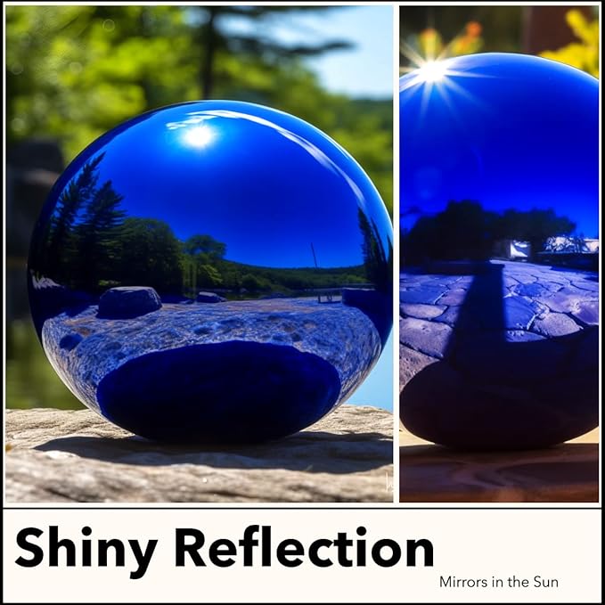 12 Inch Stainless Steel Gazing Globe,v2croft Hollow Ball Mirrored Surface Polished Shiny Sphere,Garden Stainless Steel Gazing Ball for Outdoor Lawn Pond Yard Ornament(Blue)-BloomoryGarden