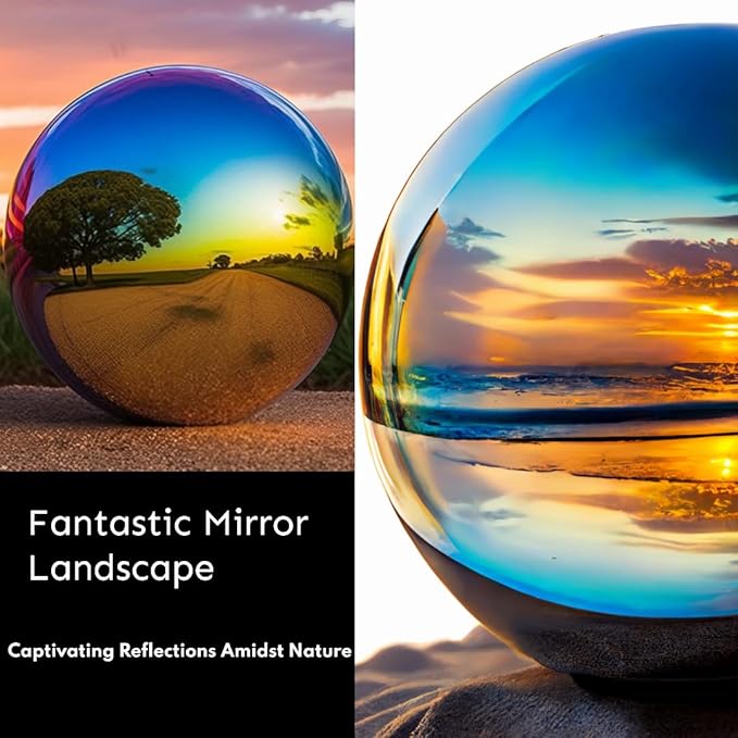 12 Inch Stainless Steel Gazing Globe,v2croft Hollow Ball Mirrored Surface Polished Shiny Sphere,Garden Stainless Steel Gazing Ball for Outdoor Lawn Pond Yard Ornament(rainbow)-BloomoryGarden