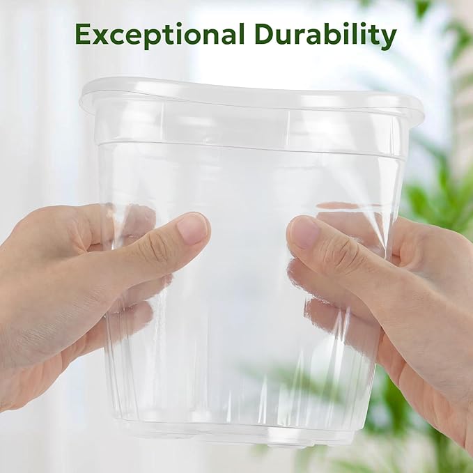 1 Gallon Reinforced Clear Nursery Pots with Drainage Hole, 30 Packs, 6.7 Inch Transparent Pots for Seedlings, Indoor/Outdoor Plants, Veggies, Flowers, and Professional Nursery Use-BloomoryGarden