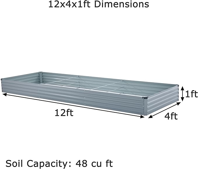 12x4x1ft Galvanized Raised Garden Bed,Outdoor Planter Box Metal Patio Kit Planting Bed for Vegetables Flowers Herb,Grey-BloomoryGarden