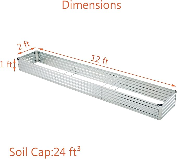 12x2x1ft(2 Pack) Galvanized Raised Garden Bed,Outdoor Planter Box Metal Patio Kit Planting Bed for Vegetables Flowers and Succulents,Silver-BloomoryGarden