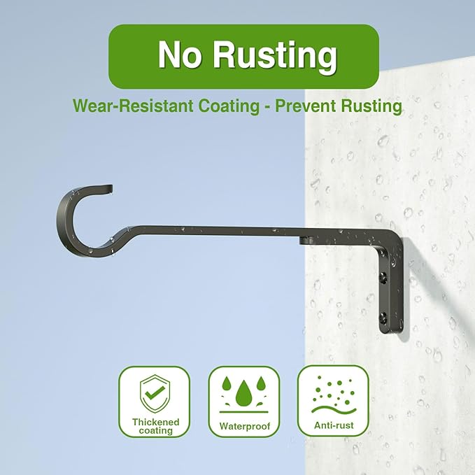 12 Inch Black Heavy Duty Outdoor Plant Hangers for Hanging Baskets, Iron Hanging Plant Brackets for Hanging Plants Outside, Metal Plant Hooks Plant Wall Hooks for Hanging Lantern, Bird Feeder (2 pcs)-BloomoryGarden