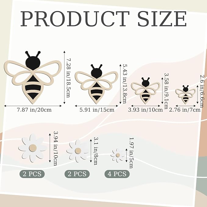 12 Pieces Wooden Bee Decor Farmhouse Honey Bee Daisy Wall Art Hanging Floral Wall Sign for Nursery Indoor Outdoor Garden Yard Kitchen-BloomoryGarden