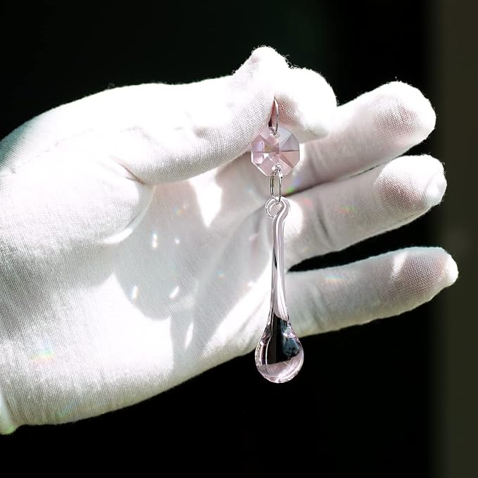 12pcs Raindrop Crystal Chandelier Prisms Parts, 53mm Hanging Crystals Beads for Chandeliers, Home Decoration (Pink)-BloomoryGarden