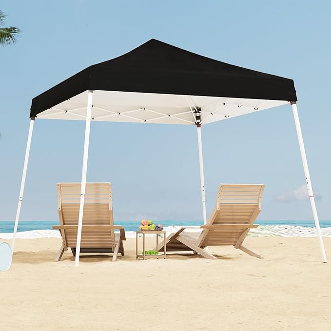 10x10 Pop Up Canopy, 300D Silver Coated Black Fabric Outdoor Gazebo, Beach Tent Slant Legs with Storage Bag,Easy Up Sun Shade Shelter Tents with 8x8 Top Cover for Patio,Party-BloomoryGarden