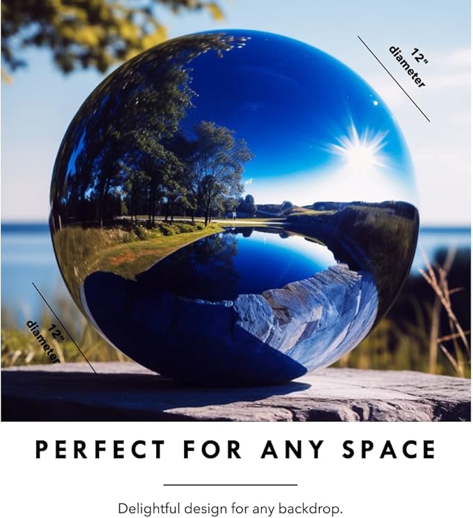 12 Inch Stainless Steel Gazing Globe,v2croft Hollow Ball Mirrored Surface Polished Shiny Sphere,Garden Stainless Steel Gazing Ball for Outdoor Lawn Pond Yard Ornament(Blue)-BloomoryGarden