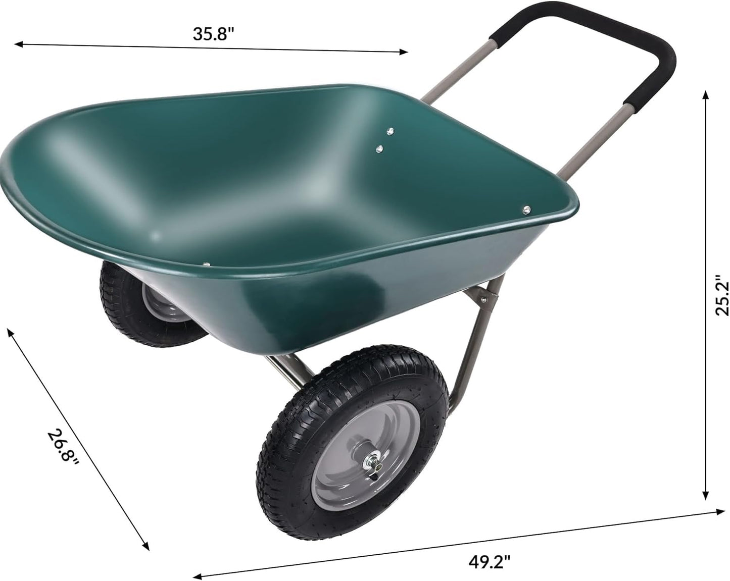 Wheelbarrow Garden Cart, Heavy Duty Home Utility, Dual-Wheel Home Garden Yard Utility Wheelbarrow Cart with Built-in Stand, Green-BloomoryGarden