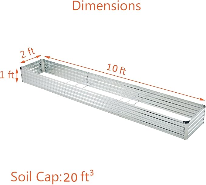 10x2x1ft(2 Pack) Galvanized Raised Garden Bed,Outdoor Planter Box Metal Patio Kit Planting Bed for Vegetables Flowers and Succulents,Silver-BloomoryGarden