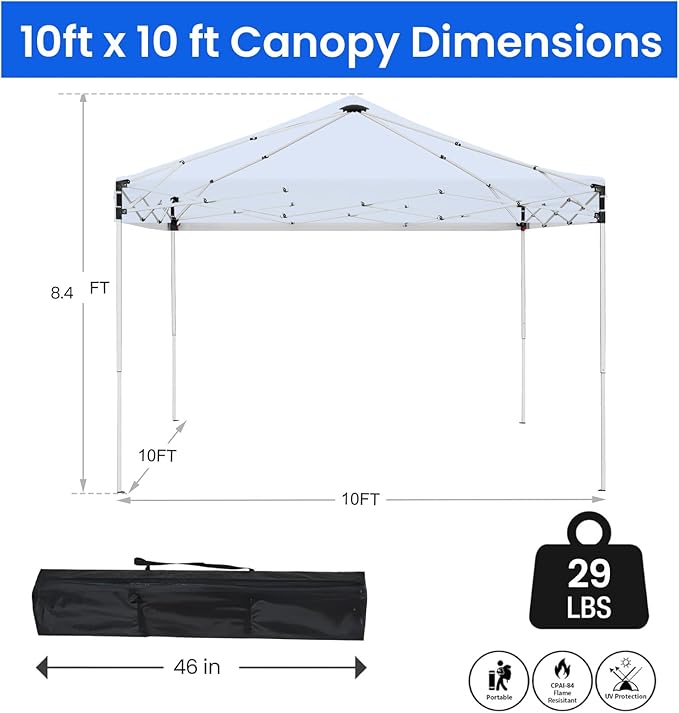 10x10ft Pop Up Canopy Tent,Heavy Duty Waterproof Folding Tent for Camping Parties Events Parties,Outdoor Canopy,Portable Sun Shelter,3 Adjustable Height(Blue)-BloomoryGarden