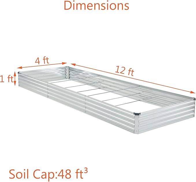 12x4x1ft(2 Pack) Galvanized Raised Garden Bed,Outdoor Planter Box Metal Patio Kit Planting Bed for Vegetables Flowers and Succulents,Silver-BloomoryGarden