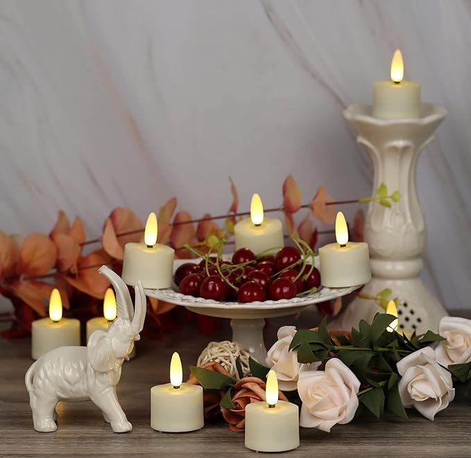 12 PCS 3D Wick Rechargeable Flameless Tealight Candles with Remote and Timer, Battery Operated Flickering LED Tea Lights, Durable & Lovely Fake Tea Candles, Ideal for Pumpkin/Bar/Party Decor-BloomoryGarden