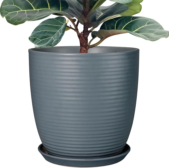 12 Inch Pots for Plants Ceramic Planter Pot Large Flower Pot with Drainage Hole and Saucer for Home Patio Garden Office Indoor Outdoor Gray-BloomoryGarden