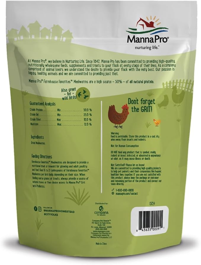 Manna Pro Farmhouse Favorites Mealworms Poultry Treat - Protein Treat for Chicken - Poultry, Turkey, Ducks, Geese, and Guinea Fowl Treat - Contains 50% Protein - 100% Natural Poultry Snack - 2lbs-BloomoryGarden