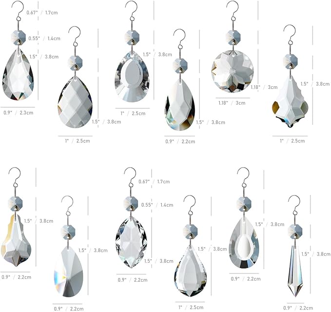 12pcs Glass Crystal Chandelier Prisms, Rainbow Hanging Crystals Suncatcher for Windows, Home Decoration-BloomoryGarden