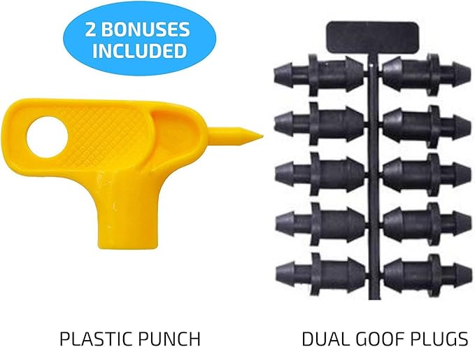 1 GPH Netafim Woodpecker Jr Pressure Compensating Dripper Emitters (35-Pack) Kit with Hole Punch Tool and Goof Plugs for Drip Irrigation Systems-BloomoryGarden