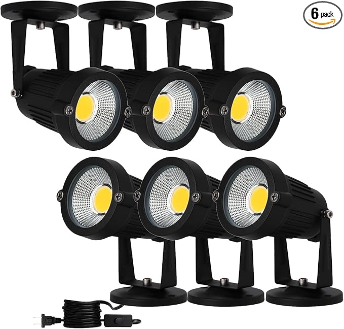 110V Landscape Spotlight,LED Landscape Lighting Outdoor for Flag Pole Light,IP65 Landscape Lights 3000k Garden Light 6FT Cord with US 3 Prong (Base,Stake Included) (5, Watts)-BloomoryGarden