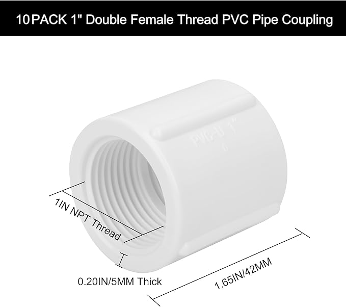 10Pack 1" Double Female Thread PVC Pipe Coupling Adapter Pipe Fitting Connector (Female x Female) SCH40 1Inch PVC Female Threaded Pipe Coupling for Sprinkler,Irrigation,Swimming Pools-BloomoryGarden