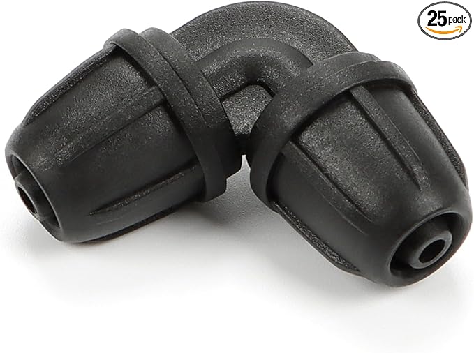 1/4 Inch Drip Irrigation Elbow Fittings, 25 Pieces 1/4'' Drip Line Barbed Locked Elbow Connectors for 1/4 Inch Irrigation Tubing Anti-leak 90 Degree Elbow for Garden Drip Sprinkler Systems-BloomoryGarden