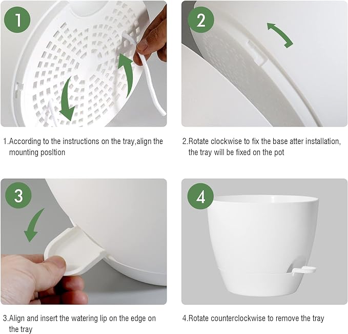 12inch Self Watering Pots, Plastic Planters with Mesh Drainage Holes and Deep Reservoir for Indoor Outdoor Garden Plants and Flowers, White-BloomoryGarden