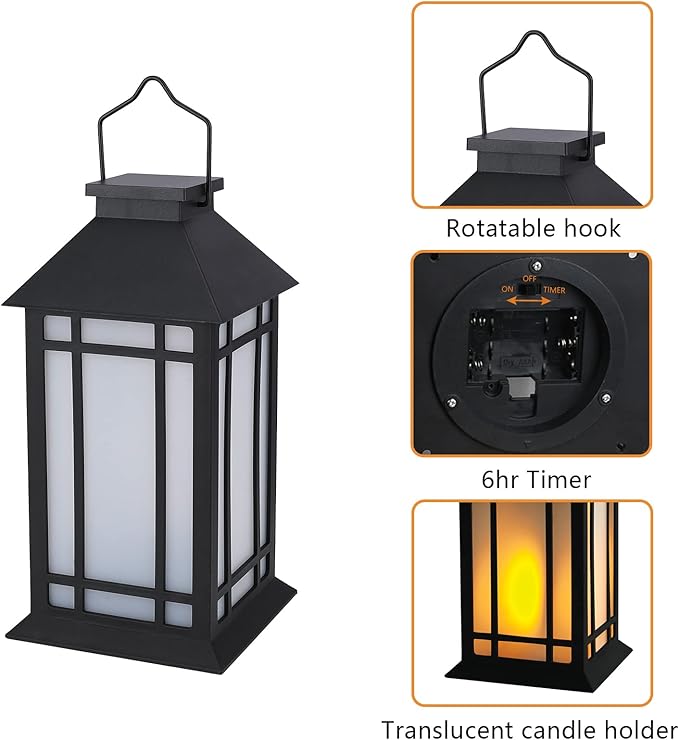 13-Inch IP65 Waterproof Battery-Powered Outdoor Lantern with Led Flameless Candle and 6-Hour Timer - Decorative Lantern for Patio & Garden(2 Pack)-BloomoryGarden