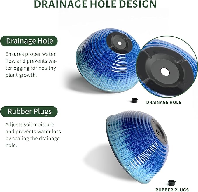10in Hanging Planters for Indoor and Outdoor Plants, 2 Pack Hanging Planter with Drainage Hole, Round Hanging Flower Pots for Garden Home Decor (Blue Glaze)-BloomoryGarden