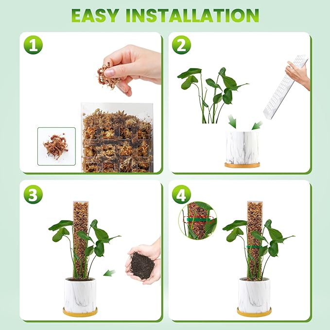 15 Inch 4 Pcs Plastic Moss Pole for Plants Monstera, 4×15'' Plant Poles for Climbing Plants, Plant Support for Indoor Plants Work with Sphagnum Moss-BloomoryGarden