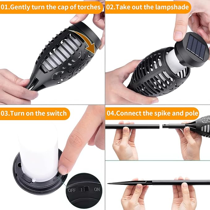12-Pack Solar Flickering Flame Torches – Waterproof Solar Garden Lights, Outdoor Solar Lights for Yards, and Flame Torches for Patio and Pathway Decorations-BloomoryGarden