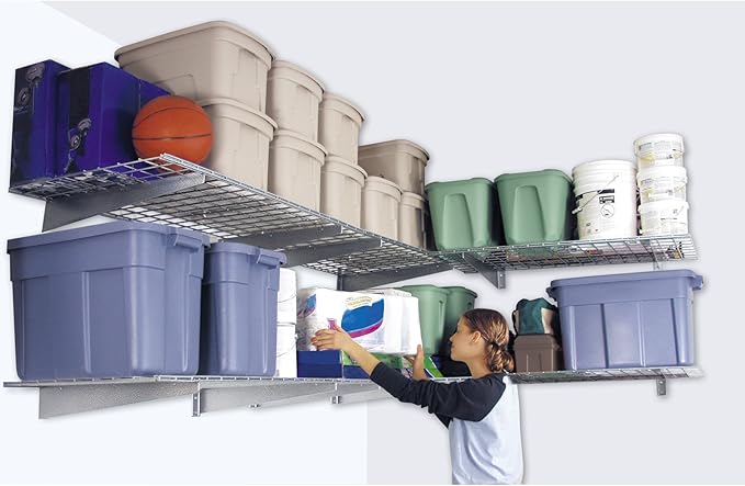 00651 2-Pack Heavy Duty Steel Wall Garage Shelving, 45-Inch X 15-Inch, Low-Profile Brackets, Max Shelf Load 200 Pounds, Hammertone-BloomoryGarden