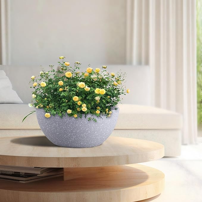13 inch Large Hanging Planters Plant Pots for Outdoor Indoor Plants with Drainage Holes and Chain, 2 Pack Round Hanging Flower Pots for Garden Home Porch Decor, Speckled Grey-BloomoryGarden