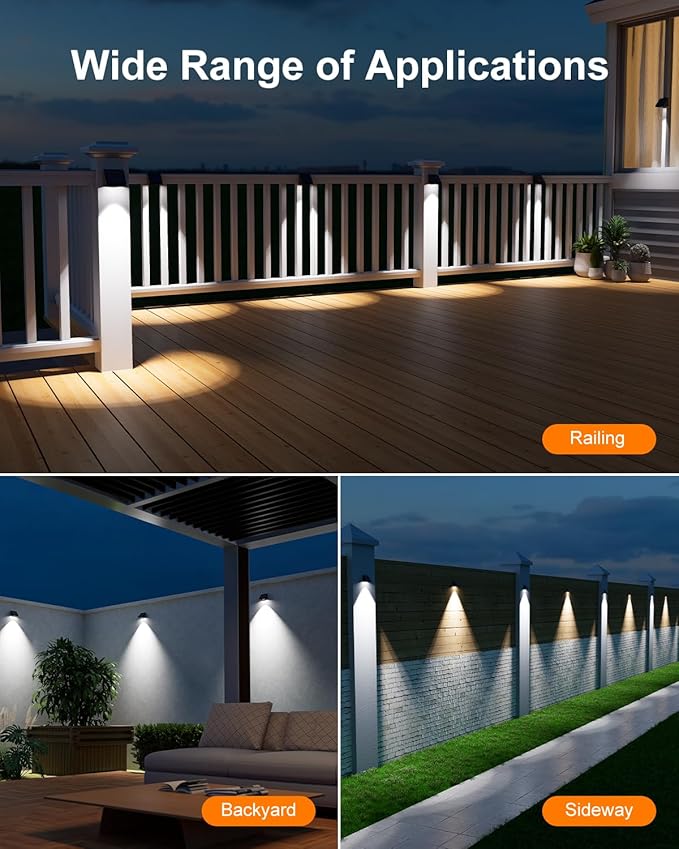 12 Pack Decorative Solar Powered Fence Lights Outdoor Waterproof with Cool White LED Spot Lens, for Outside Wall, Deck, Patio, Yard, Rail, Garage, Pool, Designed for Enhanced Security, Easy Install-BloomoryGarden