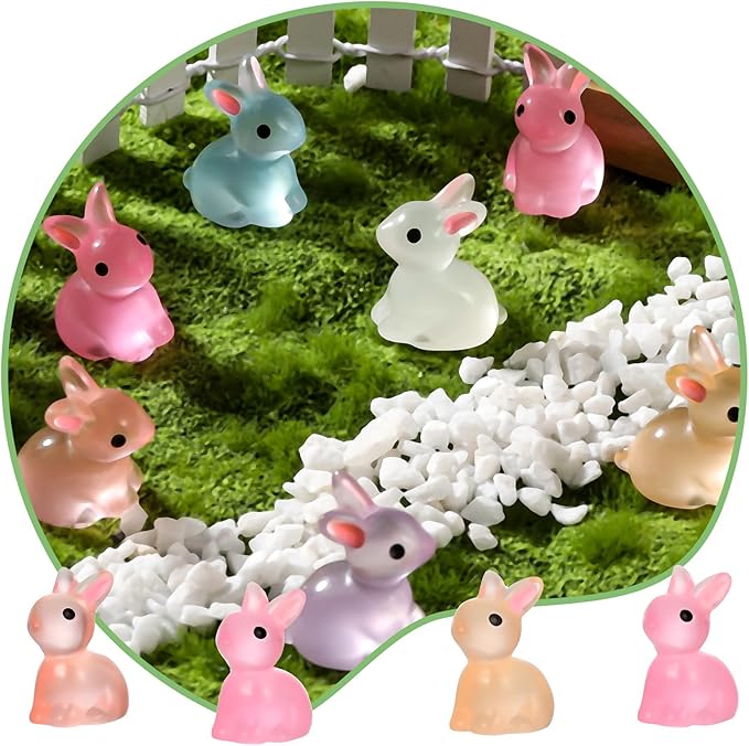 140Pcs Mini Resin Luminous Bunnies Glow in Dark Resin Rabbit Figures for Fairy Garden Luminous Mini Portrait Fairy Garden DIY Christmas Party Ornament Accessories Charms Party Favors-BloomoryGarden