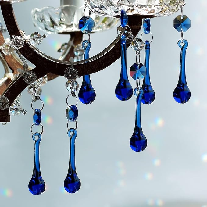 12pcs Raindrop Crystal Chandelier Prisms Parts, 53mm Hanging Crystals Beads for Chandeliers, Home Decoration (Mid Blue)-BloomoryGarden