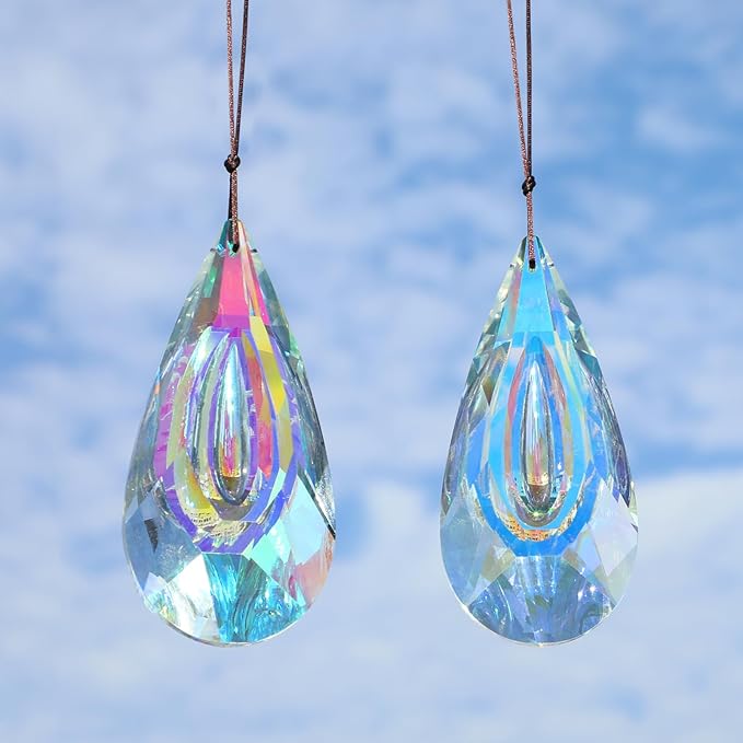 120mm Crystal Suncatcher, 2 Pack Large Prism Sun Catchers Windows Hanging Ornaments Rainbow Maker Pendant Indoor Outdoor Garden Chandelier Birthday Wedding Party Valentines Day Gifts for Women-BloomoryGarden