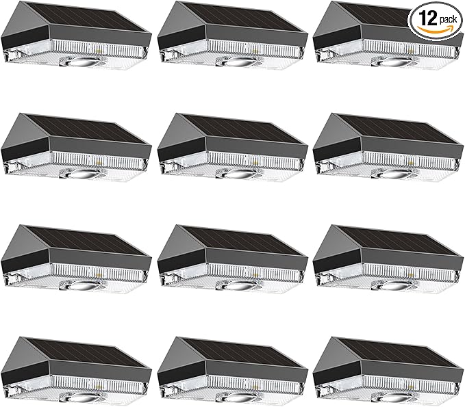 12PK Solar Fence Lights Outdoor - 3000/4000/6000K&RGB 6 Color, Dusk to Dawn Fence Lights Solar Powered, IP65 Waterproof Solar Light Outdoor for Backyard/Railing/Step/Patio/Wall-BloomoryGarden