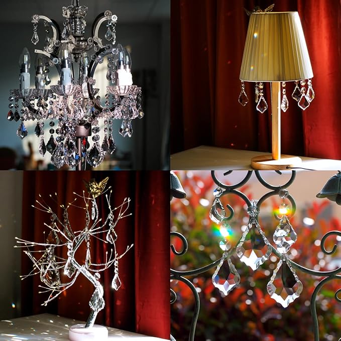 12pcs Crystal Chandelier Maple Leaf Prism Pendant Parts, 76mm Hanging Crystals Beads for Chandelier Wedding Decoration Clear-BloomoryGarden