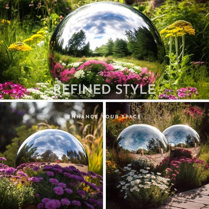 12 Inch Stainless Steel Gazing Globe,v2croft Hollow Ball Mirrored Surface Polished Shiny Sphere,Garden Stainless Steel Gazing Ball for Outdoor Lawn Pond Yard Ornament(Silver)-BloomoryGarden
